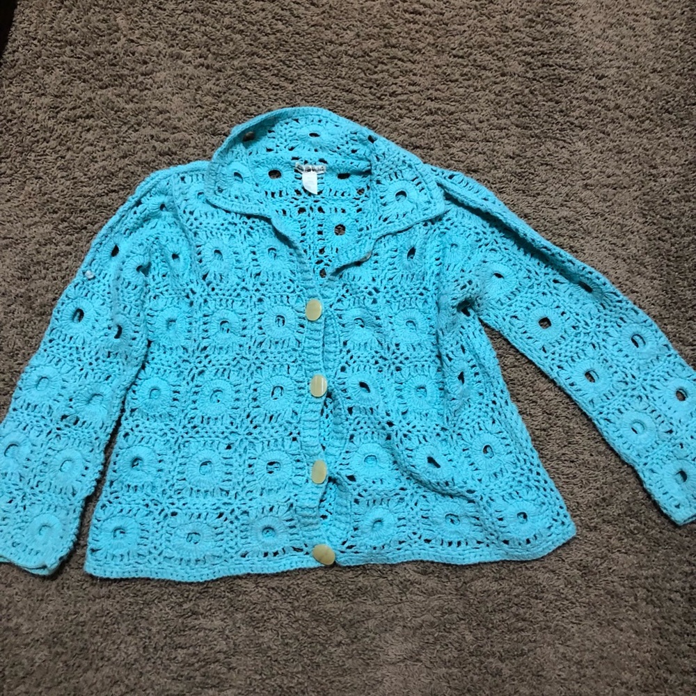 Teal size M/L afghan type cardigan sweater
